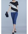 Casual Patchwork Short Sleeve Pile Collar T-shirt For Women