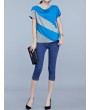 Casual Patchwork Short Sleeve Pile Collar T-shirt For Women