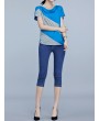 Casual Patchwork Short Sleeve Pile Collar T-shirt For Women