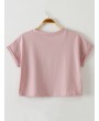 Casual Letters Printed O-neck Sleeve Crop T-shirt