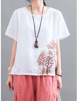 Vintage Embroidery Short Sleeve Summer T-Shirt