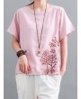 Vintage Embroidery Short Sleeve Summer T-Shirt