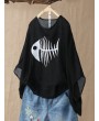 Casual Fish-bone Print 3/4 Sleeve Oversize T-Shirt