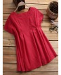 Solid Color Loose Pleated Short Sleeve O-neck Casual T-shirts