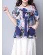 Women Floral Printed Pocket Short Sleeve Vintage T-shirts