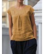 Short Sleeve Pleated Solid Color Casual T-shirt For Women