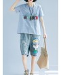 Stripe Elephant Embroidery Short Sleeve Casual T-shirts