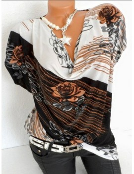 Printed Cowl Neck Short Bat-wing Sleeve T-Shirts