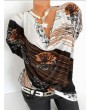 Printed Cowl Neck Short Bat-wing Sleeve T-Shirts