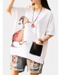 Casual Print Cartoon Patch Half Sleeve T-Shirt For Women