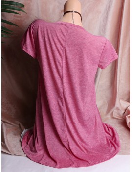 Lace Hem Short Sleeve O-neck Casual T-shirts