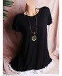 Lace Hem Short Sleeve O-neck Casual T-shirts