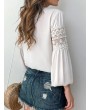 Elegant Lace Stitching Patchwork Puff Sleeve Women Blouse