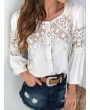 Elegant Lace Stitching Patchwork Puff Sleeve Women Blouse