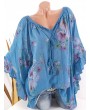 Laces Patchwork Floral Print Bandage Half Sleeve Blouse