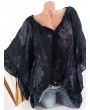 Laces Patchwork Floral Print Bandage Half Sleeve Blouse