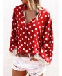 Lace Patchwork Polka Dot Long Sleeve Blouse For Women