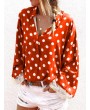 Lace Patchwork Polka Dot Long Sleeve Blouse For Women