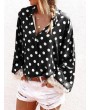 Lace Patchwork Polka Dot Long Sleeve Blouse For Women