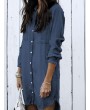 Casual Solid Color Button Long Sleeve Denim Blouse