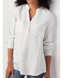 Long Sleeve Solid Color V-neck Loose Blouse For Women