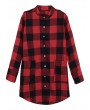 Women Long Sleeve Boyfriend Scottish Plaid Pockets Button Blouses