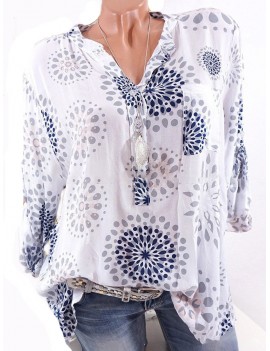 Loose Print Long Sleeve Casual Blouse For Women