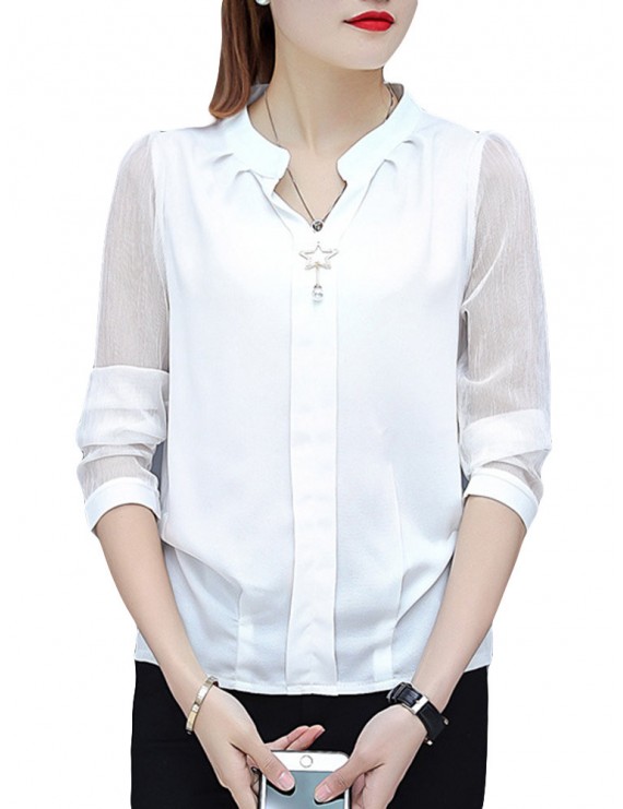 Chiffon Solid Color Long Sleeve Shirts