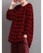 Women Check Plaid Long Sleeve Irregular Hem Loose Blouses