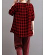 Women Check Plaid Long Sleeve Irregular Hem Loose Blouses