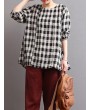 Women Check Plaid Long Sleeve Irregular Hem Loose Blouses