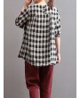 Women Check Plaid Long Sleeve Irregular Hem Loose Blouses