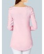 Hollow Shoulder Patchwork Long Sleeve V-neck Pullover Shirt