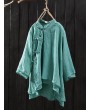 Solid Color Layered Frog Button Vintage Blouse