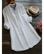 Vintage Printed V-Neck Long Short Sleeve Women Blouses