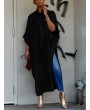 Vintage Solid Color Pile Collar Side Slit Maxi Shirt