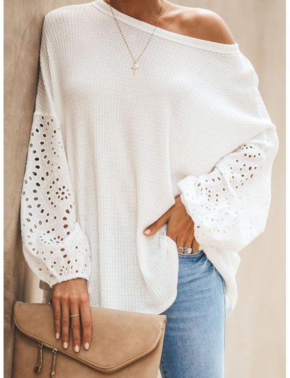 Casual Hollow Out Rib Knit Cuff Long Sleeve Knitting Sweater