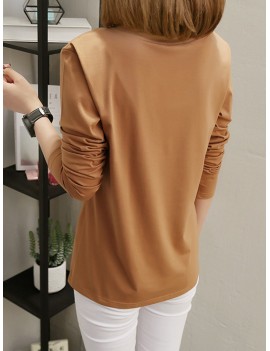 Solid Color O-neck Long Sleeve Casual Blouse