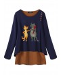 Casual Print Cat Long Sleeve Blouse For Women