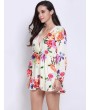 Women V-neck Long Sleeve Floral Printed Jumpsuit