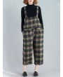 Plaid Print Wide Leg Spaghetti Straps Women Casual Romper