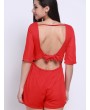 Women Sexy Backless Bandage Bow Half Sleeve O-neck Jumpsuits