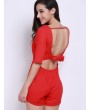 Women Sexy Backless Bandage Bow Half Sleeve O-neck Jumpsuits