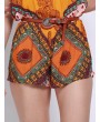 Women Casual Vintage Folk Off Shoulder Geo Print Short Sleeve Jumpsuit