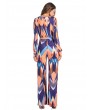 Women Long Sleeve Stripe Printed Belted V-neck Jumpsuits