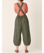 Bib Cargo Pocket Drawstring Overalls Jumpsuit