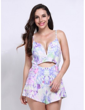 Women Floral Print Backless Cami Jumpsuit