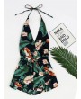 Sexy Backless Halter Floral Printed Bohemian Short Jumpsuits