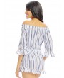 Women Casual Stripe Print Off Shoulder Half Sleeve jumpsuit