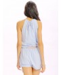 Women Casual Bow Knot Bandage O-neck Sleeveless Solid Color Short Jumpsuit